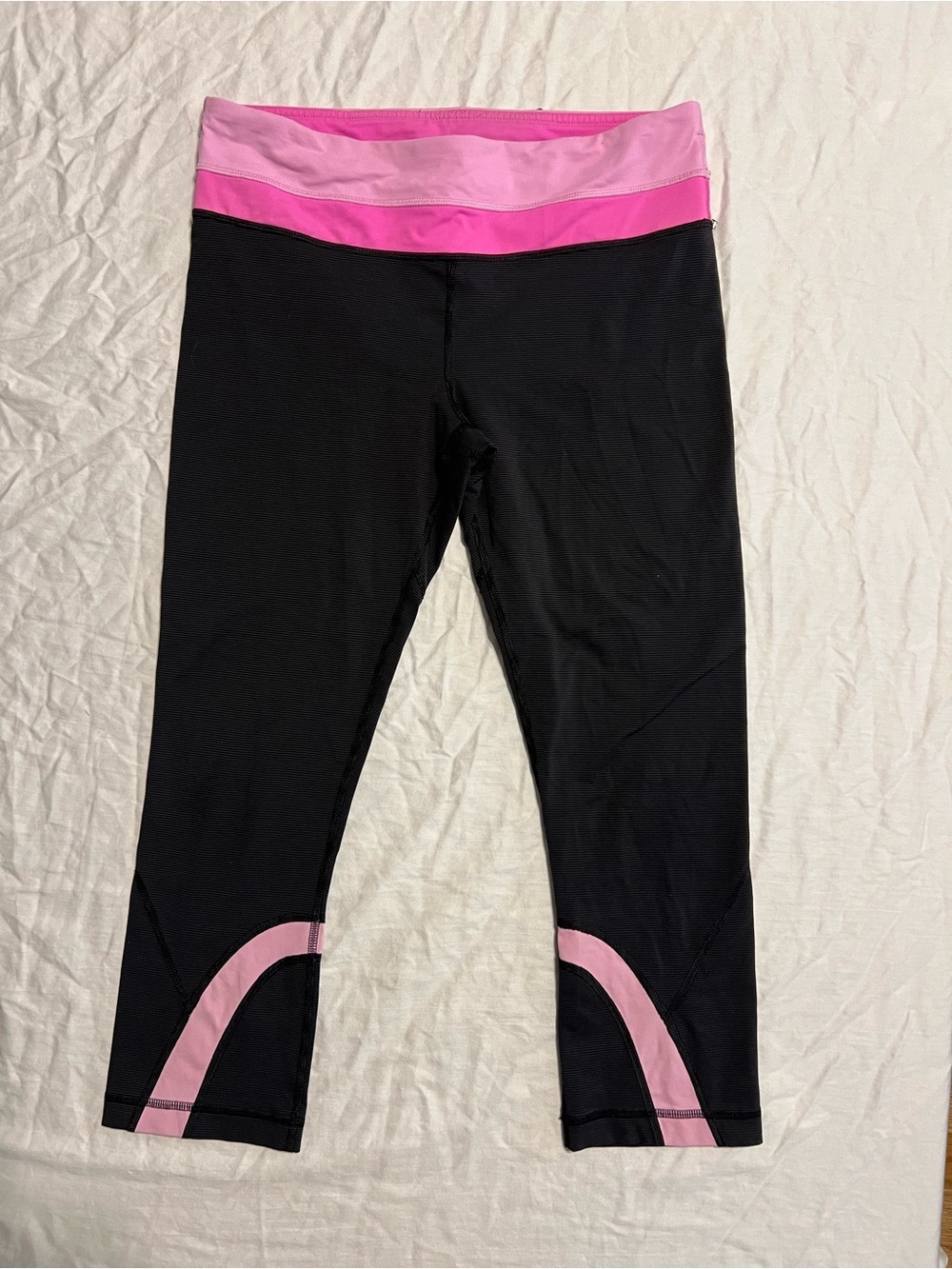 lululemon athletica Black Capri Leggings with Pink Waistband and Pink Accents
